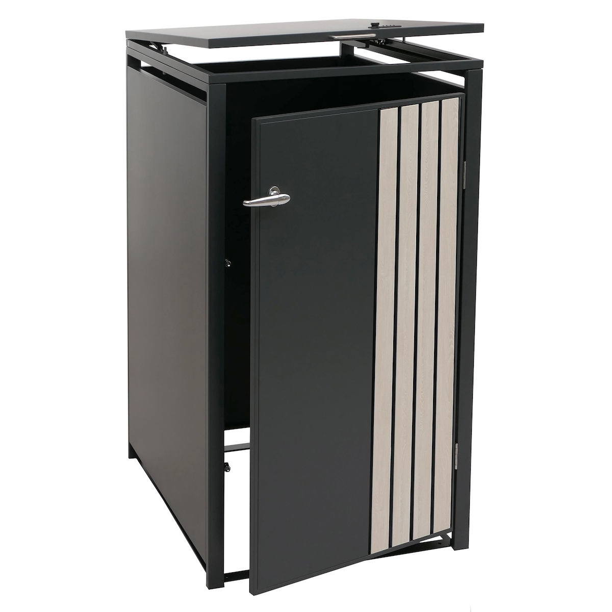 PROREGAL 1er-Mülltonnenverkleidung mit Deckel | HxBxT 122x68x84 cm | Anthrazit Holzoptik hell | Mülltonne 35kg