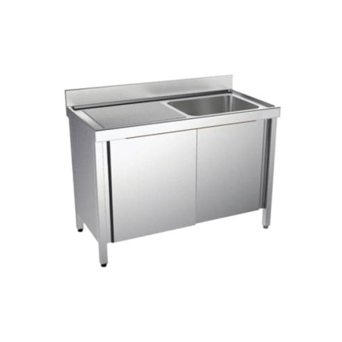 Plonge inox 1 bac et égouttoir sur placard P 550 mm-bac à droite longueur 1200mm