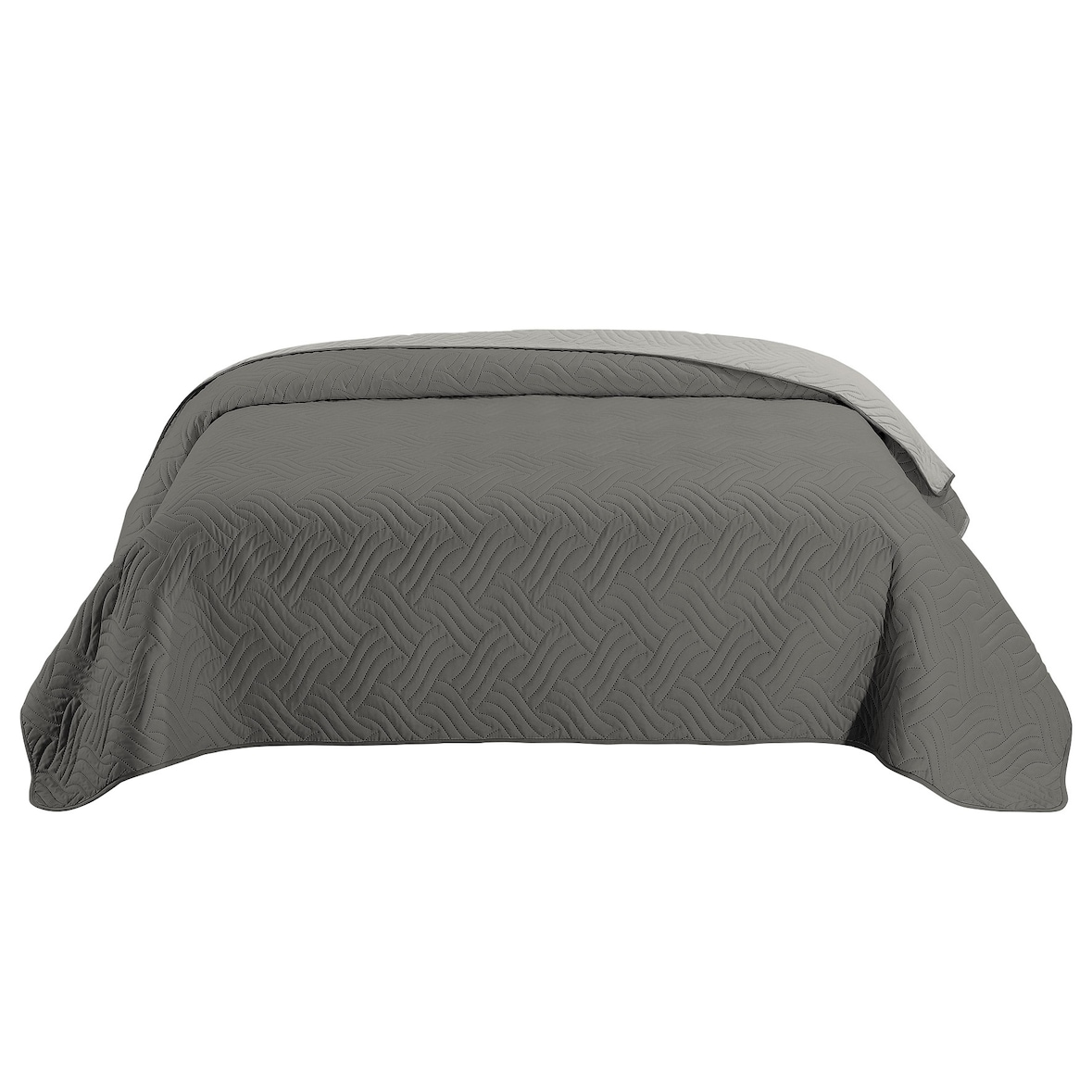 Tagesdecke 220x240 OEKO-TEX - Microfaser-Bezug grau hellgrau wattiert gesteppt Wende-Design XXL Sofa Couch Bett Bettüberwurf