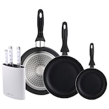 thumbnail of BERGNER - Set di 3 padelle Ø16/20/24cm in alluminio pressato colore nero con Set di 3 coltelli in acciaio inossidabile con supporto da parete