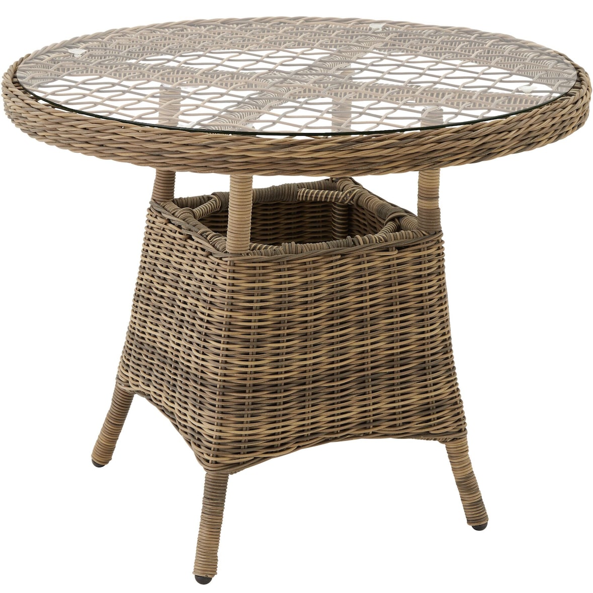 tectake Tuintafel van aluminium en rotan met glazen blad 91 x 73,5 cm  natuur - 403640