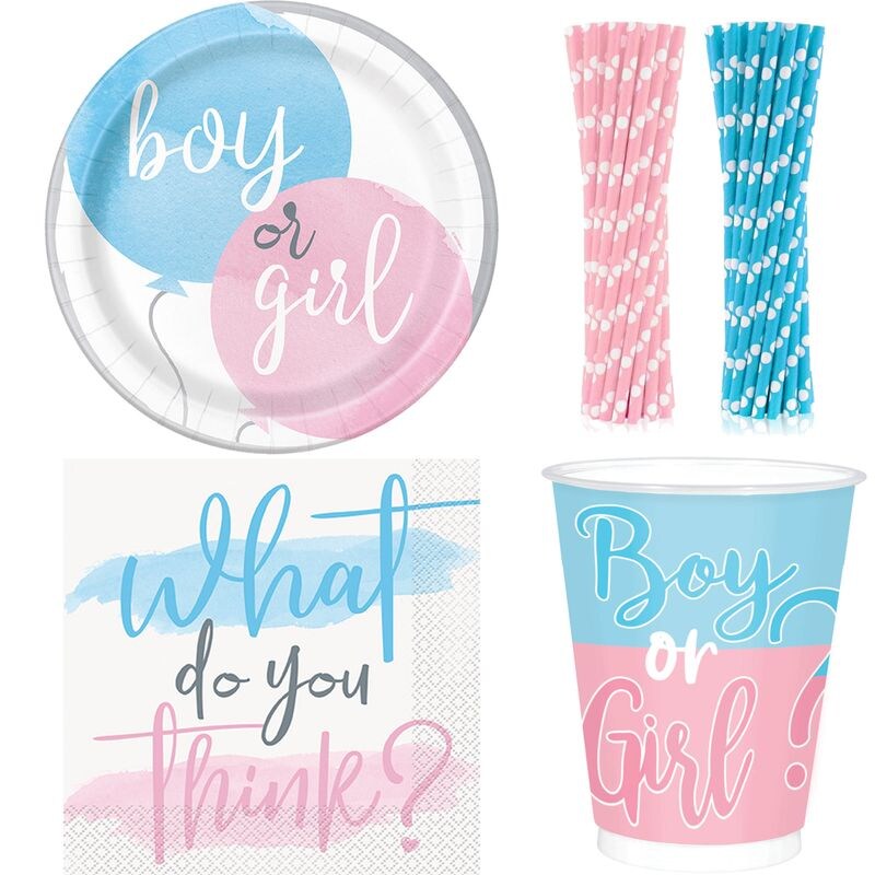 Einweggeschirr Babyparty Deko neutral Junge Mädchen Partyset  Boy or Girl Baybshower Dekoration