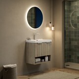 thumbnail of Waschtisch 55x32x53 Wandmontage Badezimmer Keramikbecken Multiplex Schrank Soft-Close Türen Offenes Regal Modern Weiß+Eiche