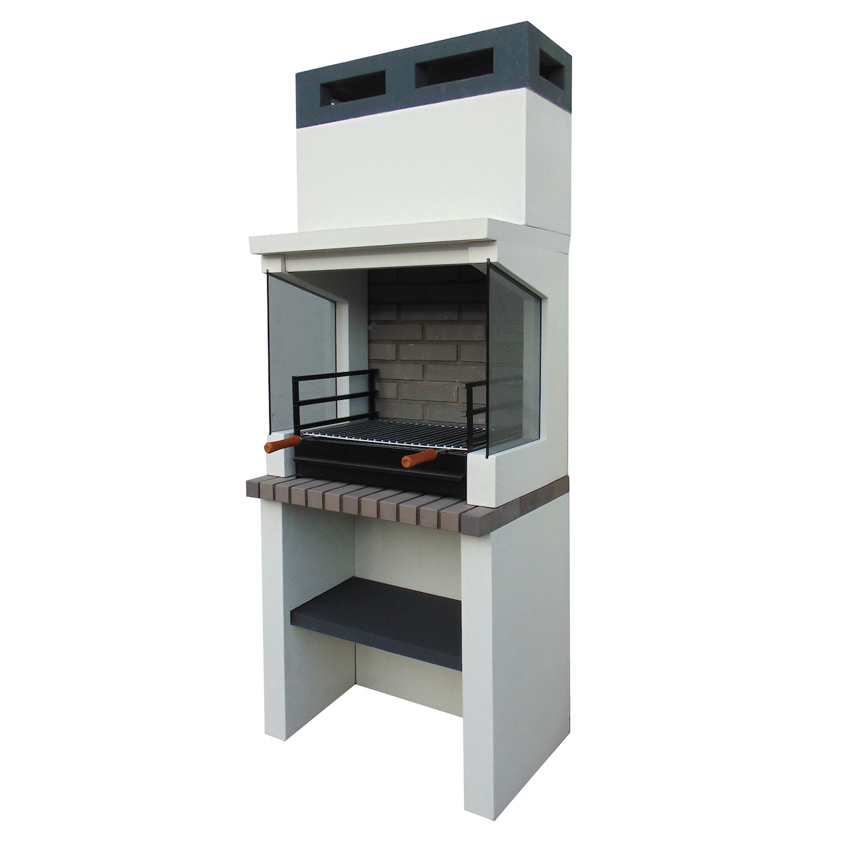 BBQ GLASS - Barbacoa simple construido con ladrillo gris y cemento, cemento pintado de blanco - 80x57x206cm