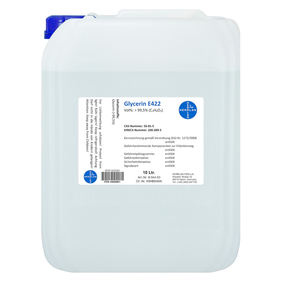 Glycerin 99,5% 10000 ml - Pur VG zum I HERRLAN-Qualität I Made in Germany