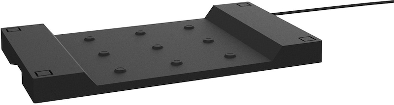 Un cargador rectangular negro con varios pines.