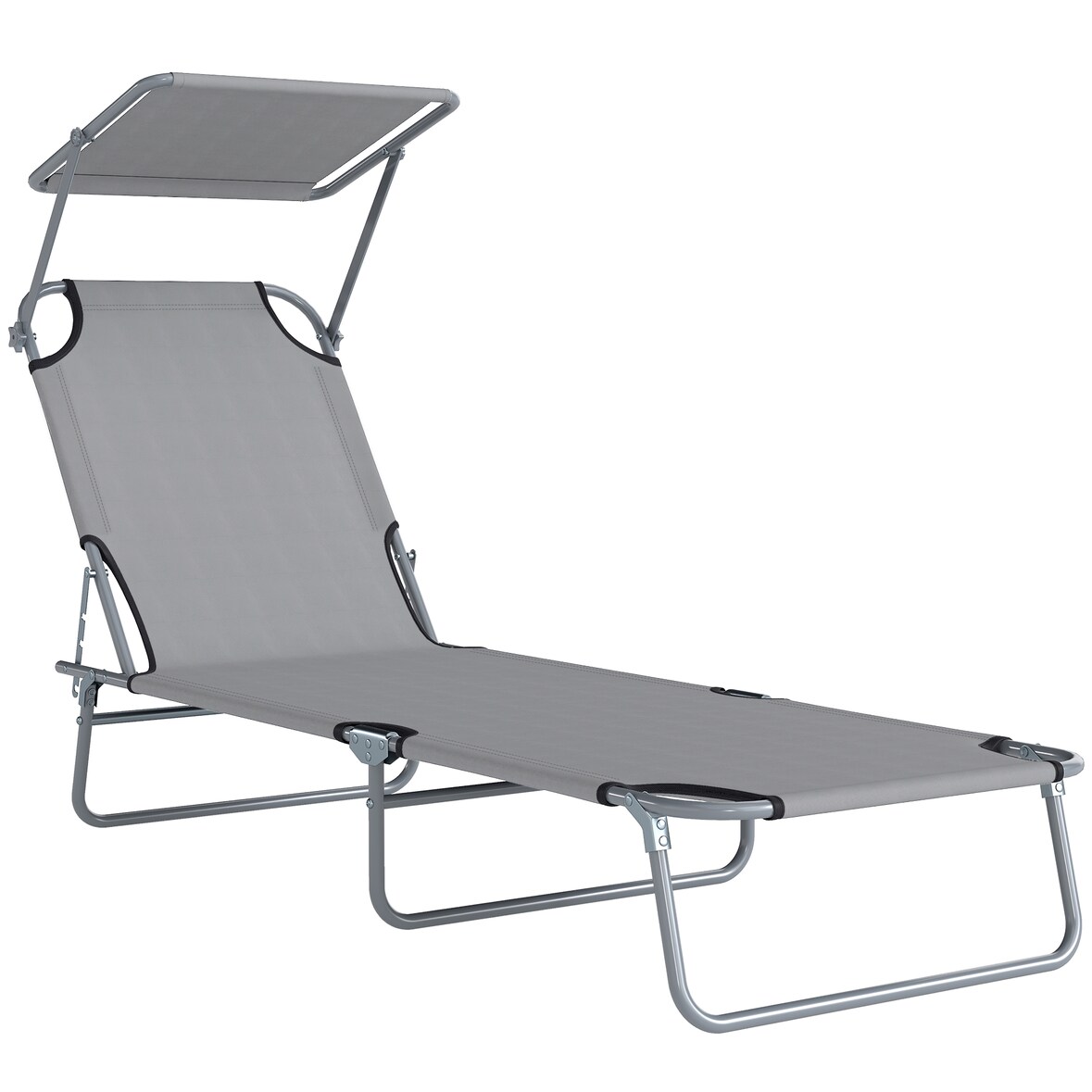 Outsunny tumbona de jardín plegable con toldo desmontable y regulable respaldo reclinable para terraza acampada al aire libre 187x58x36 cm