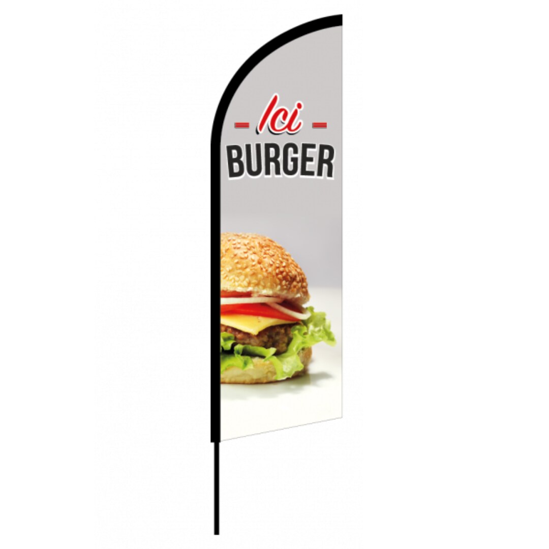 Drapeau Burger 3m08 - mât + voile - Drapeaupublicitaire