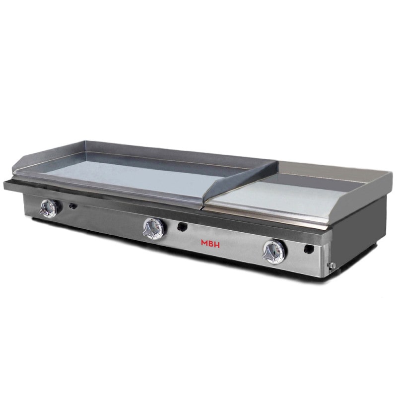 MBH - Placa de grelhar a gas industrial 600x400+600x400 mm de cromo duro. Fry top profissional duas zonas para bar, restaurante e hotelaria.