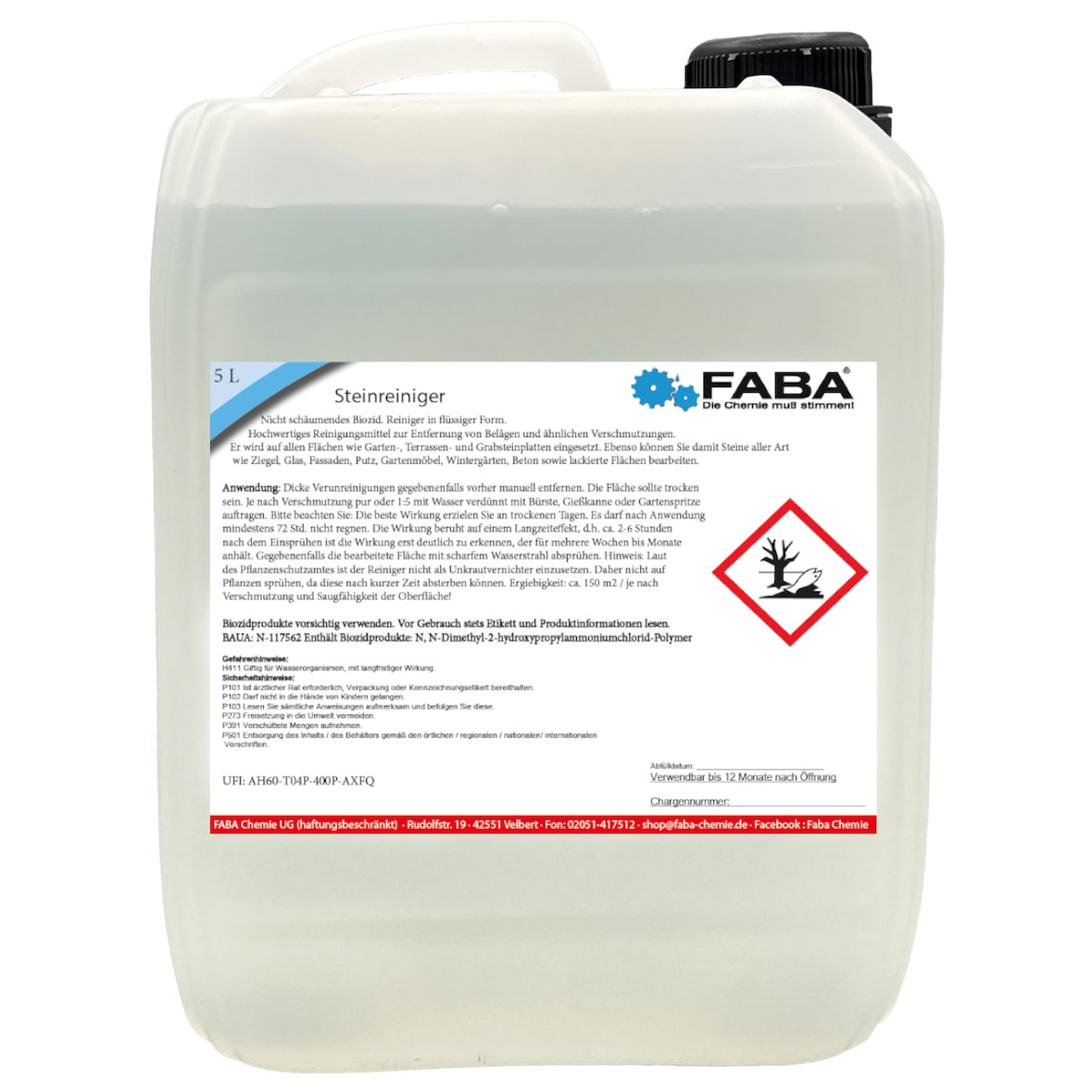 FABA Steinreiniger Konzentrat Wegreiniger für Terrasse und Pflaster 5 L