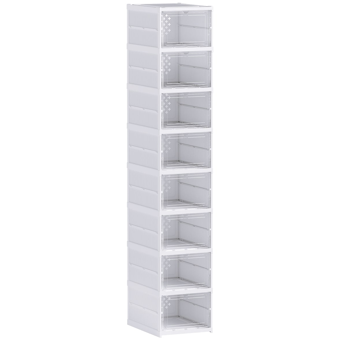HOMCOM 8 cajas para zapatos apilables y portátil, zapatero plegable con puertas transparentes, hasta talla 43, no requiere montaje, blanco