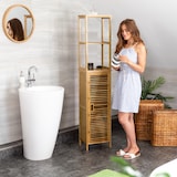 thumbnail of Relaxdays Badregal Bambus mit 5 Ablagen, Standregal mit Schranktür HxBxT: 170 x 33,5 x 28 cm, Badschrank stehend, natur