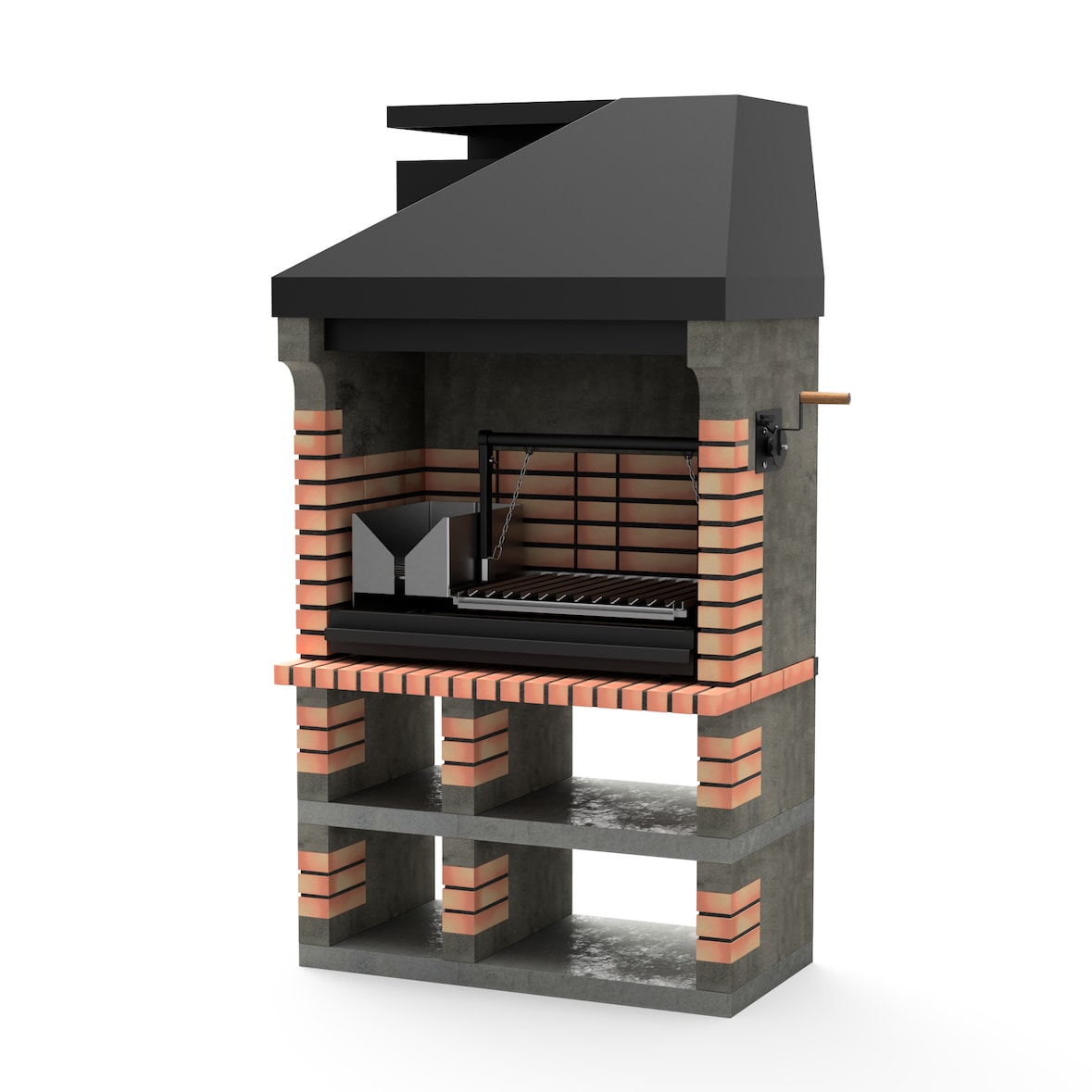 MF - Barbacoa de Obra Prefabricada para Leña y Carbón Modelo Pan America Plus XL  (Gris, Naranja - 120 x 70 x 220 cm) REF: 3550/1 - Uso en Exteriores