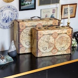 thumbnail of HMF VKO104 Vintage Koffer aus Holz, 44 x 32 x 16 cm, Deko Weltkarte Farbe