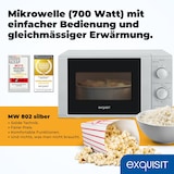 thumbnail of Exquisit Mikrowelle 20L, 700 Watt, 25,5cm Drehteller, 5 Leistungsstufen, Timer, Auftaufunktion, 2 Drehregler, MW 802 silber