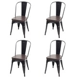 thumbnail of 4er-Set Esszimmerstuhl HWC-H10e, Küchenstuhl Stuhl, Chesterfield Metall Kunstleder Industrial Gastro ~ schwarz-braun