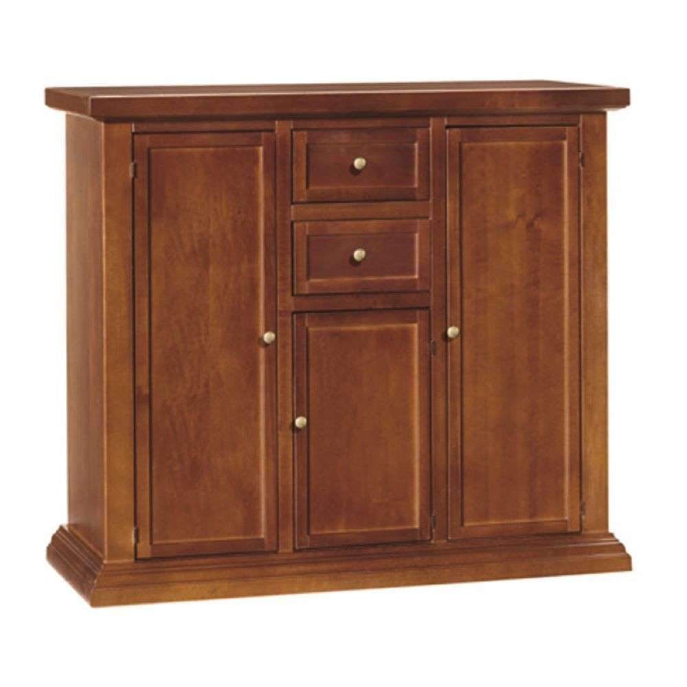shopinnovativo -Credenza color noce con tre ante e due cassetti in stile classico in legno e mdf con rifinitura in noce lucido 100x40x88 H