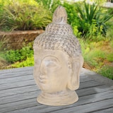 thumbnail of ECD Germany Buddha Kopf Figur 78 cm Beige Grau Polyresin Kunststein Statue Skulptur Feng Shui Gartenfigur Asien Deko