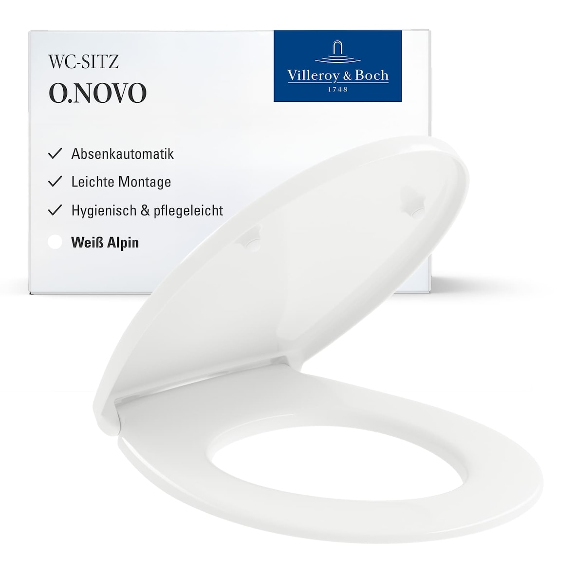 Villeroy & Boch O.novo WC-Sitz, 438 x 368 x 49 mm, SoftClosing / QuickRelease, Weiß Alpin