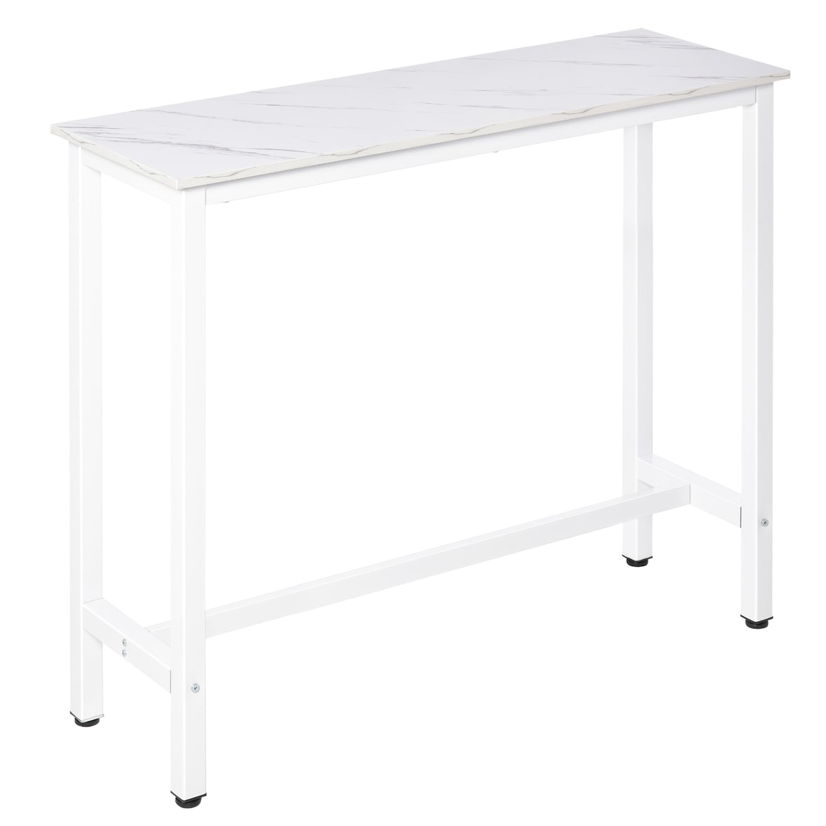HOMCOM Mesa de Bar Mesa Alta com Bancada de Efeito Marmorizado e Pés de Metal Estilo Moderna para Cozinha Bistro Cafeteria 120x40x100cm Branco