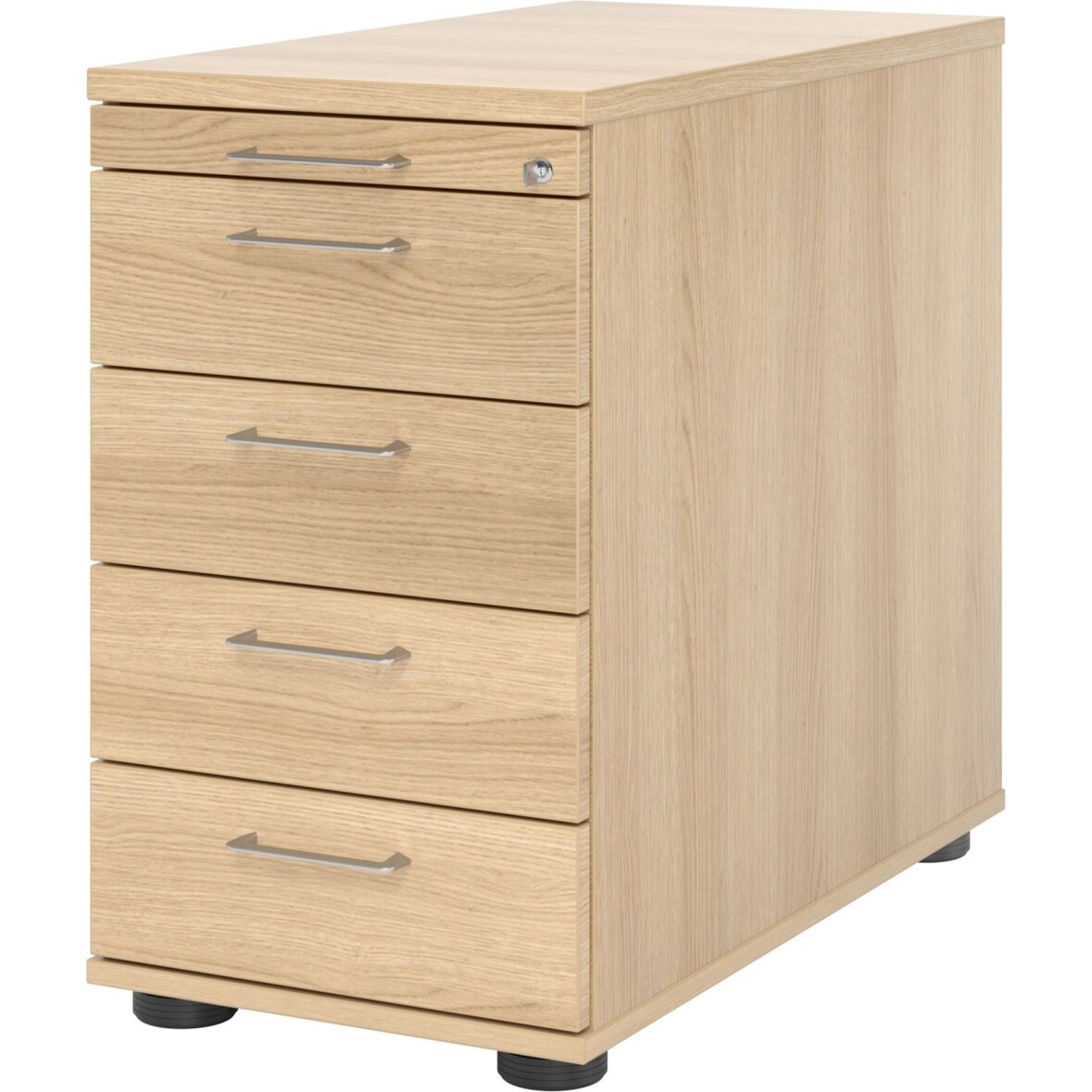 Standcontainer 80cm 4 Schub Schloss Bügelgriff Eiche