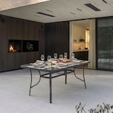 thumbnail of Mesa redonda de jardín Ø100 cm de acero pintado con tablero de vidrio templado, para jardín, terraza y balcón, resistente y estable – Dario