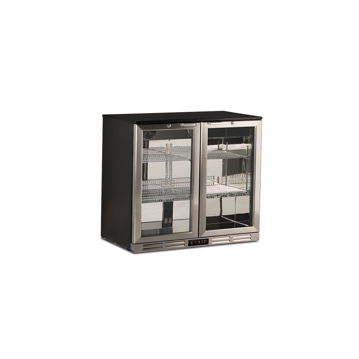 Frigo sotto banco statico. Telaio porta e griglia frontale acciaio inox. Termometro digitale. Temperatura 0°C/+10°C. Modello S185XH