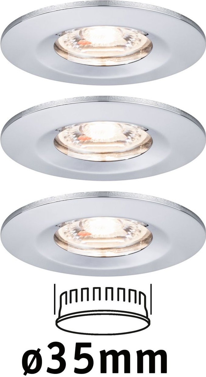 Paulmann LED Einbauleuchte Nova Mini Coin Basisset starr IP44 rund 65mm  Coin 3x4W 3x310lm 230V  2700K Chrom 94303