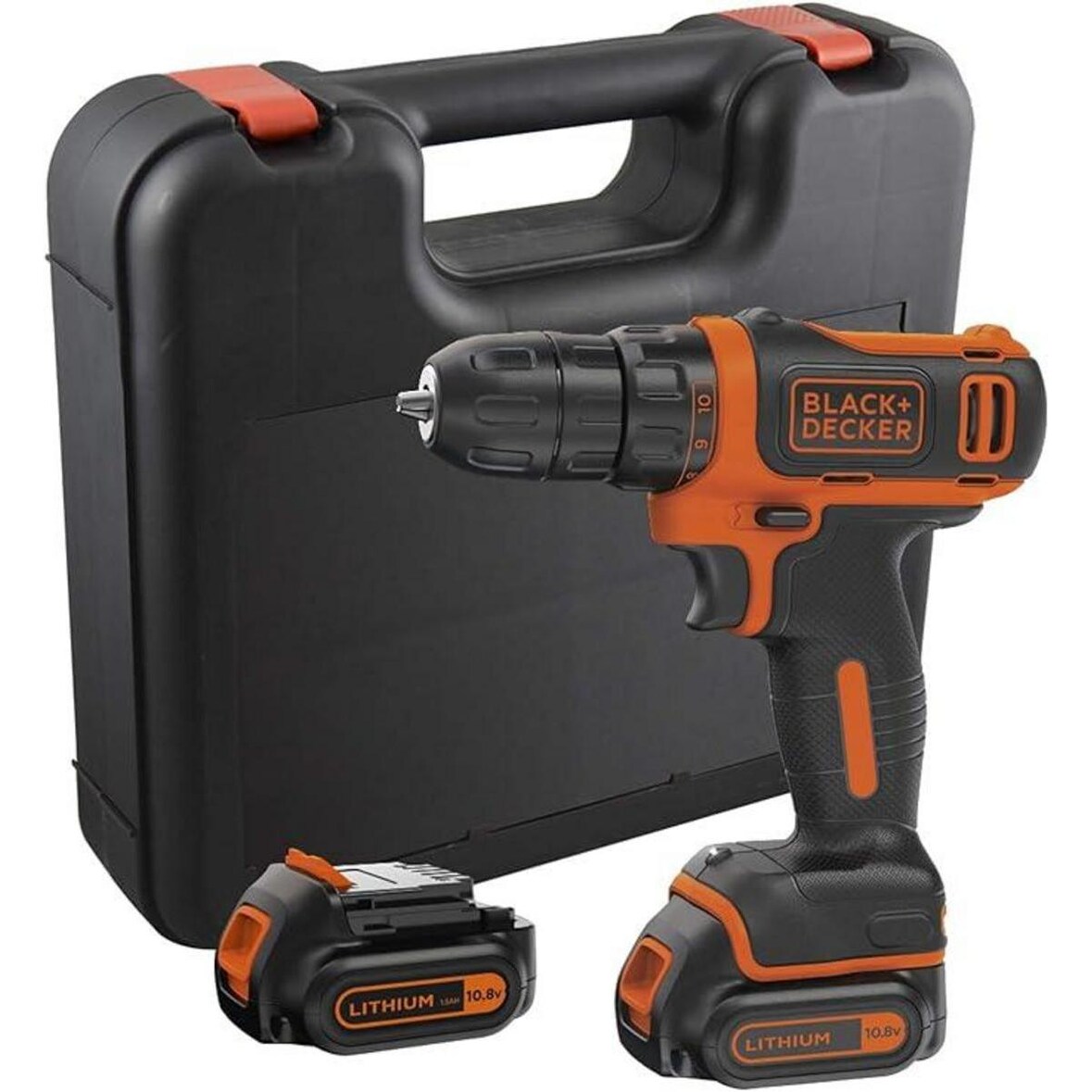 Black and Decker Taladro Atornillador BDCDD12KB-QW 10,8V 26Nm, portabrocas 10mm, 0 - 550 rpm. Incluye 2 baterías 1,5Ah de Litio, cargador y maletín