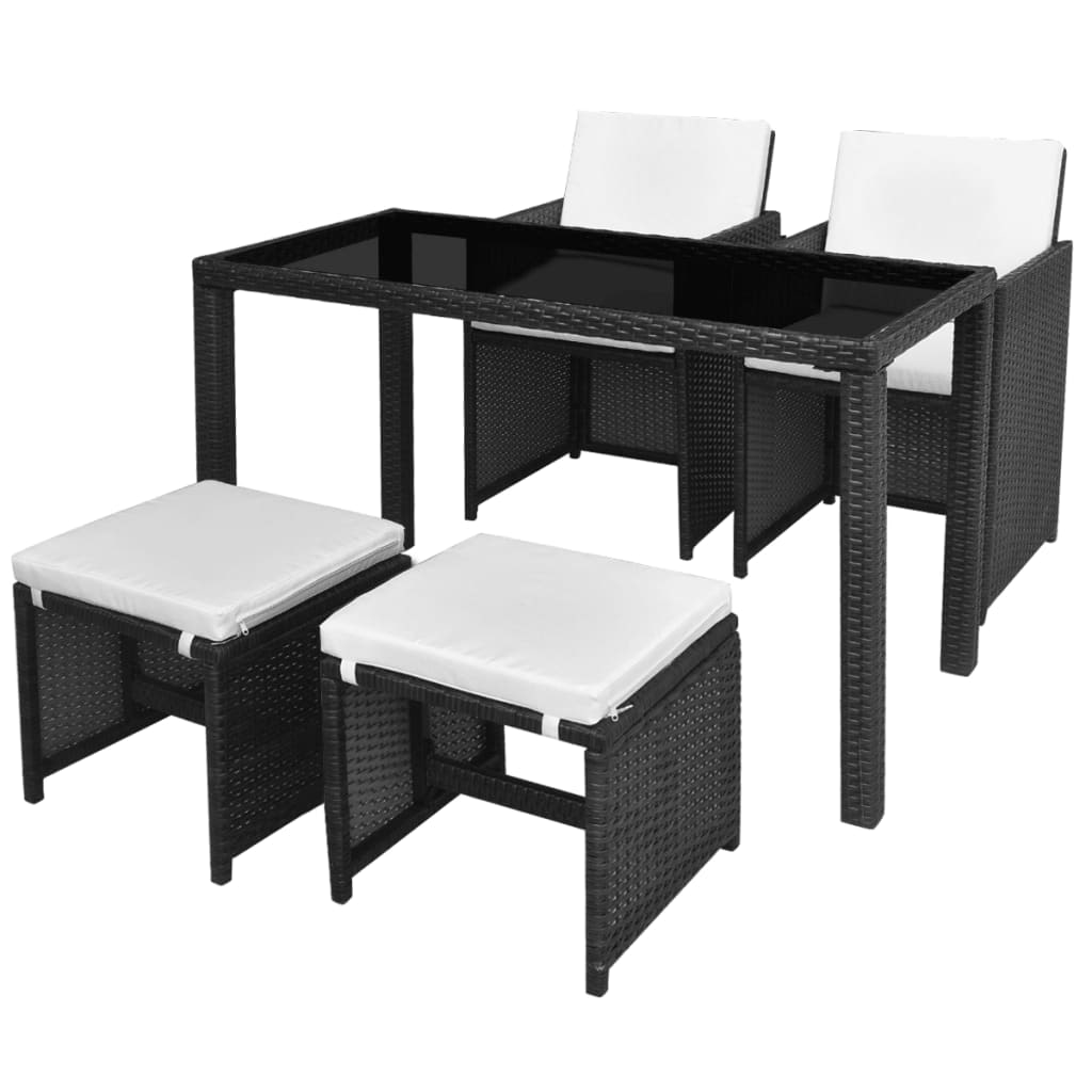 vidaXL 5-tlg. Garten-Essgruppe mit Auflagen Poly Rattan Schwarz