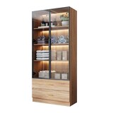 thumbnail of Badezimmerschrank mit Lichtleiste 75x40x190 cm, 2 großen Schubladen und 2 Türen, Glasfront, modernes Design, braun