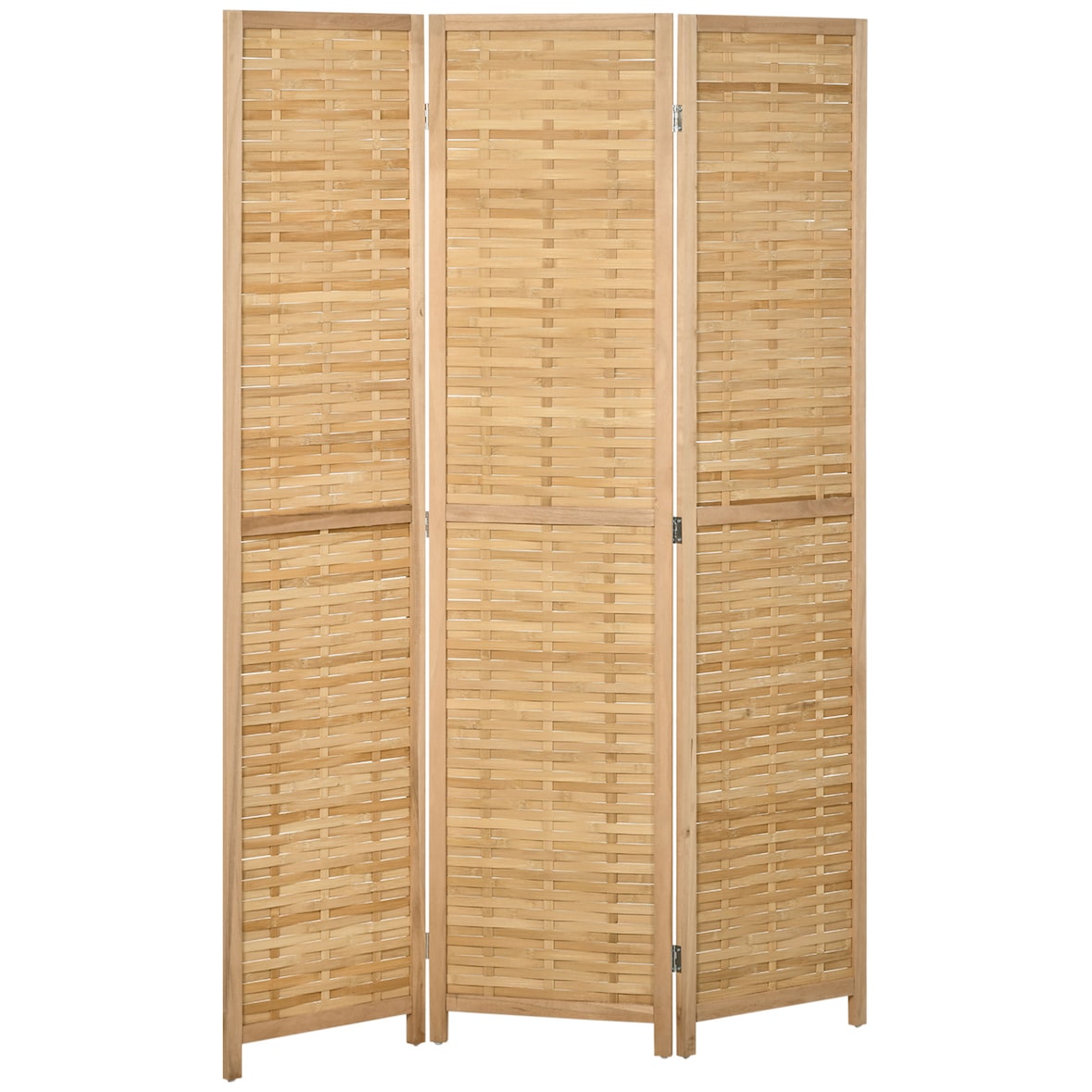 HOMCOM Biombo de 3 Paineis Separador de Ambientes Dobrável 120x1,8x170 cm Divisor de Ambientes com Padrão Tecido em Bambu Madeira