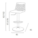 thumbnail of Sgabello SPIDER con la seduta in policarbonato trasparente con base cromata girevole, regolabile con poggiapiedi. 45x45x82/102