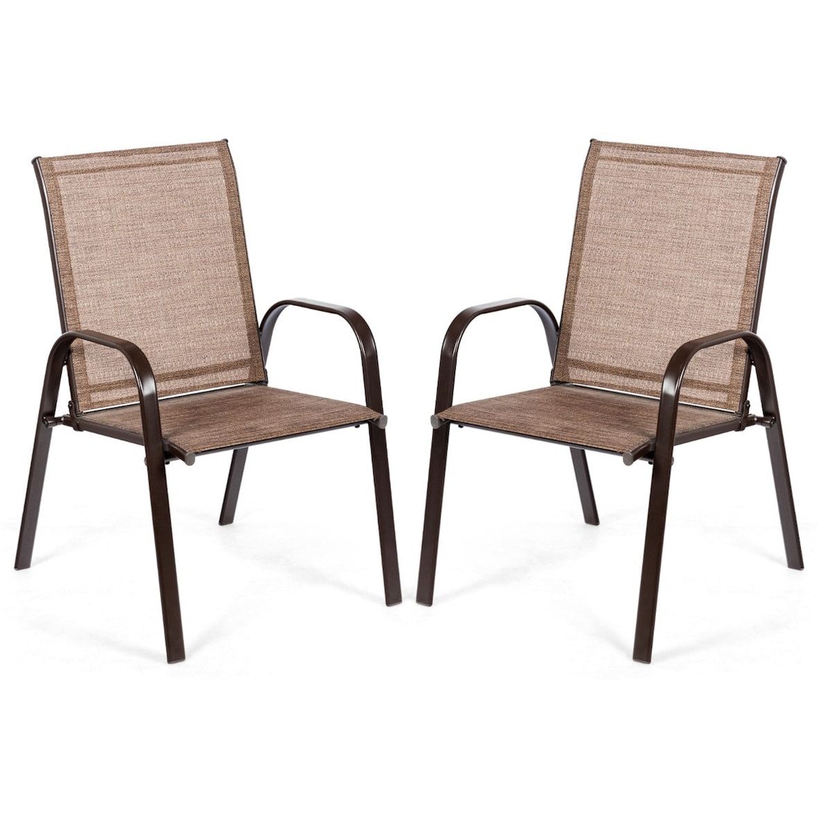 Helloshop26 - Set di 2 sedie da giardino da patio 56 x 72 x 90 cm con braccioli curvi design moderno in metallo marrone 20_0011296