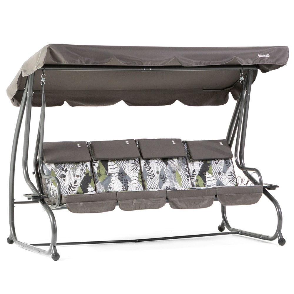 Balancelle 4 places MIZAR XL inclinable et transformable en lit, structure en métal, toit réglable en polyester imperméable (Gris Matrix)
