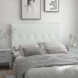 thumbnail of Cabecero de cama 160 cm cabezal de cama tapizado en PU 2 formas de uso vertical o montado a la pared cabecero para dormitorio blanco