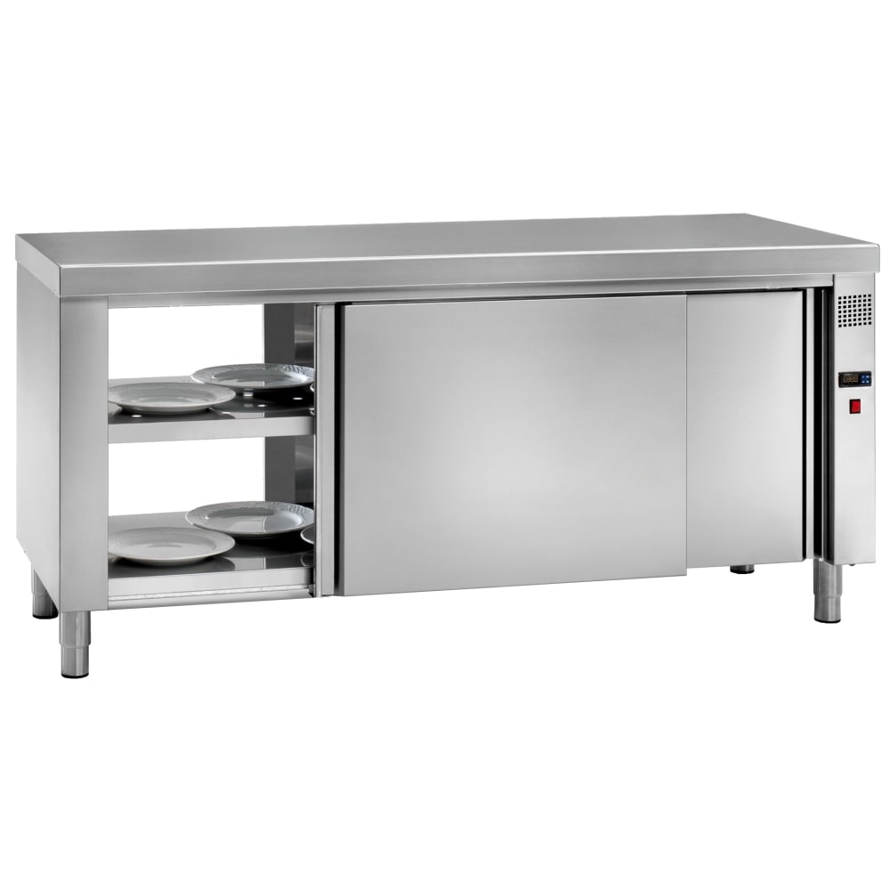 Tavolo caldo centrale elettrico piatti 4 porte 2 ripiani - 1200x700x850 mm - 3000 W 230/1V - 60010340 Eurast