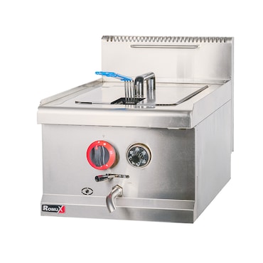 Romux® Fritadeira Industrial a Gás Natural de 14 litros Simples de Bancada | Fritadeira Profissional em Aço Inox com Torneira 7500 W