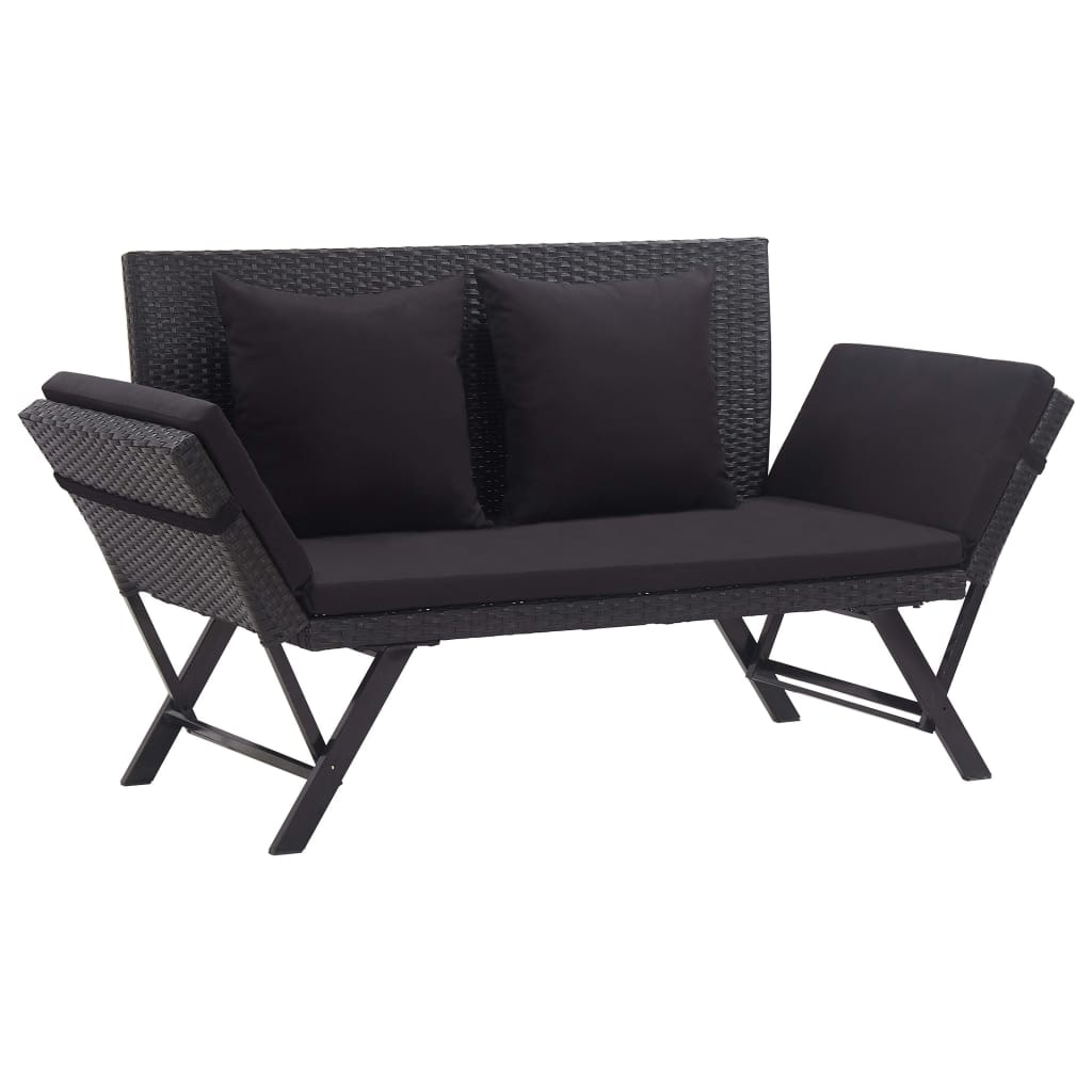Helloshop26 - Banco de jardín mobiliario de terraza exterior muebles de terraza con cojines 110 x 60 x 32 cm resina trenzada negra 02_0011595