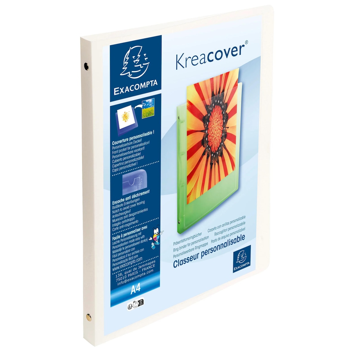 Exacompta 51189E 20x Ringbuch aus PP 500µ, 4 Ringe 15mm, Rücken 20mm, blickdicht, 32x25cm für DIN A4 - Kreacover - Weiß