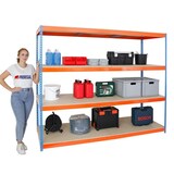 thumbnail of PROREGAL Schwerlastregal WOOD BEAST FOUR | HxBxT 200x210x45cm | 4 Ebenen | Fachlast 500kg | Blau-Orange | Werkstattregal Lagerregal Gargenregal