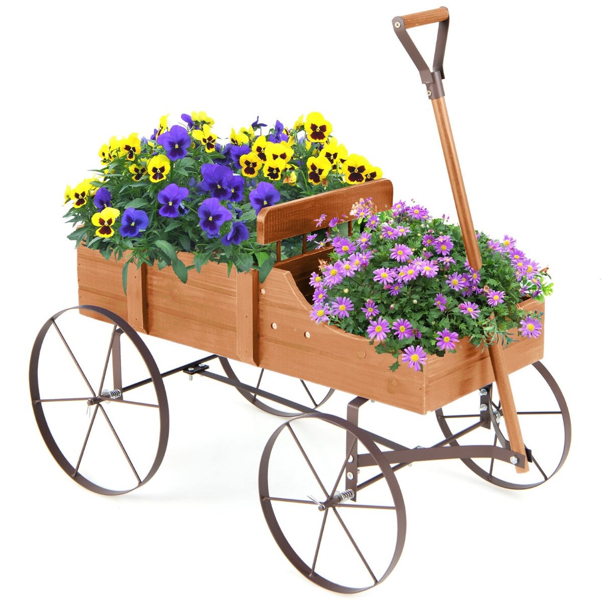 Helloshop26 - Jardinière brouette décorative 62 x 34 x 60 cm avec roues pratiques style rustique en bois marron 20_0010786