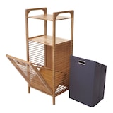 thumbnail of Plank met wasmand HWC-B94, wasbox wasbak standaard plank opslag, bamboe 95x40x30cm 28l