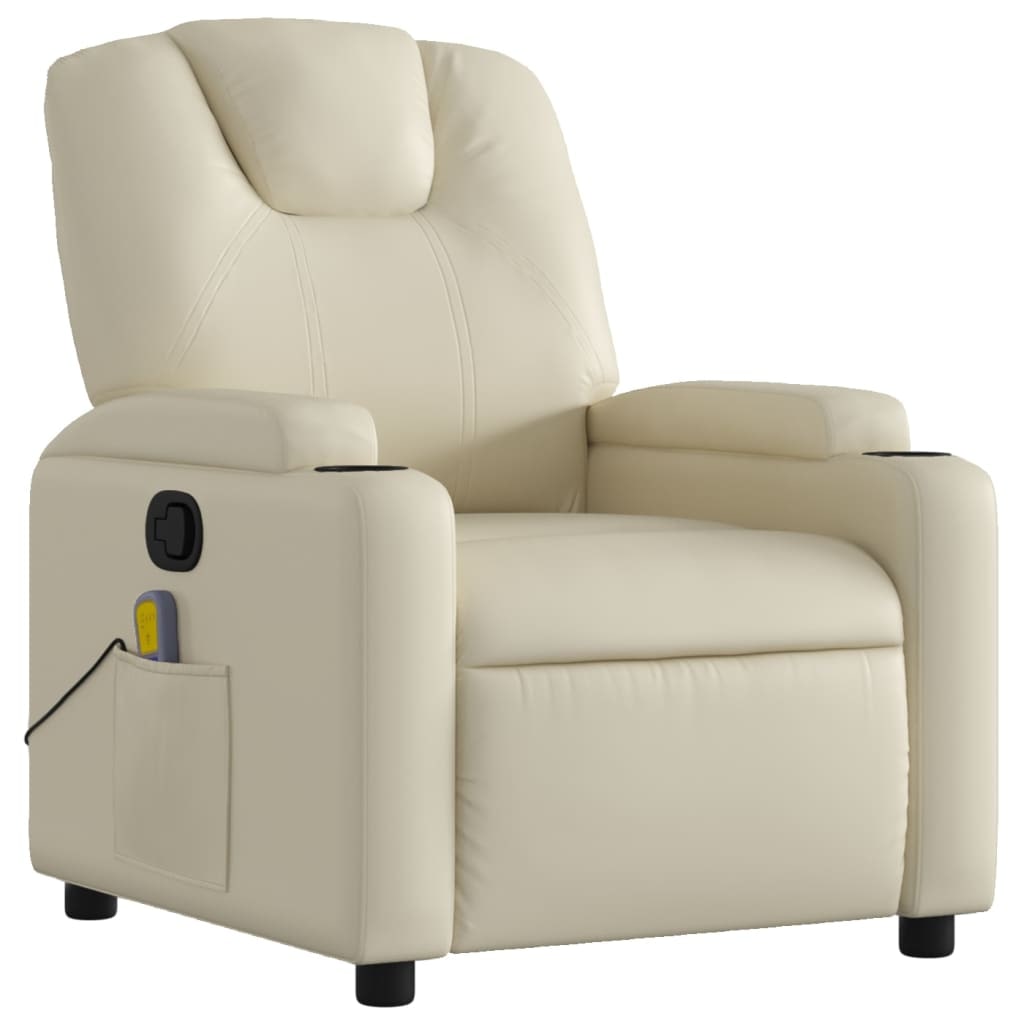 vidaXL Massagesessel mit Relaxfunktion, Kunstleder, Creme