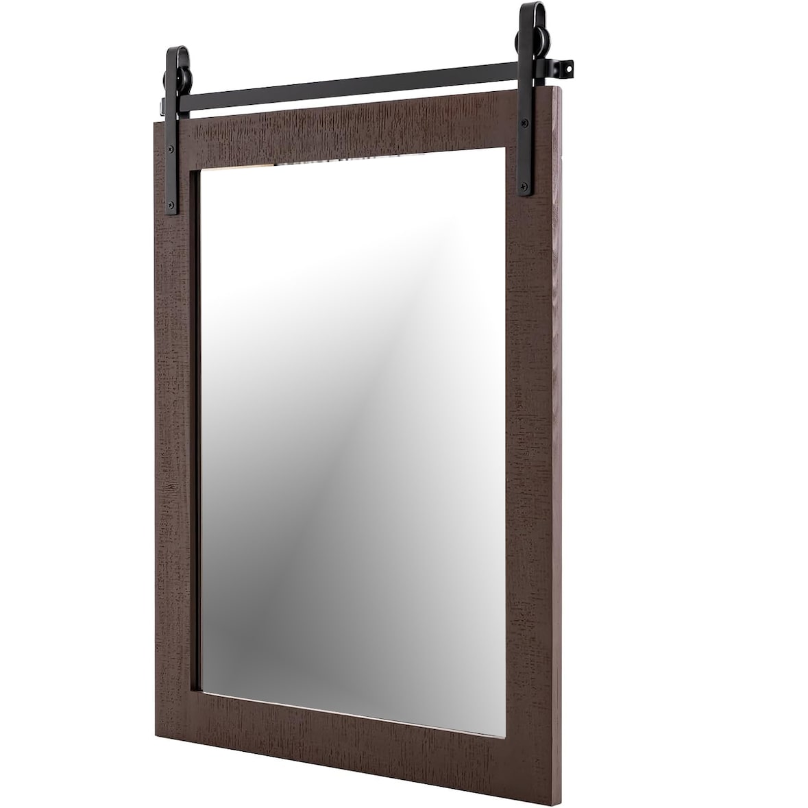 COSTWAY Espejo Rectangular con Marco de Madera, 76,5 x 56 cm, Espejo de Pared Rústico, Espejo Colgante Irrompible