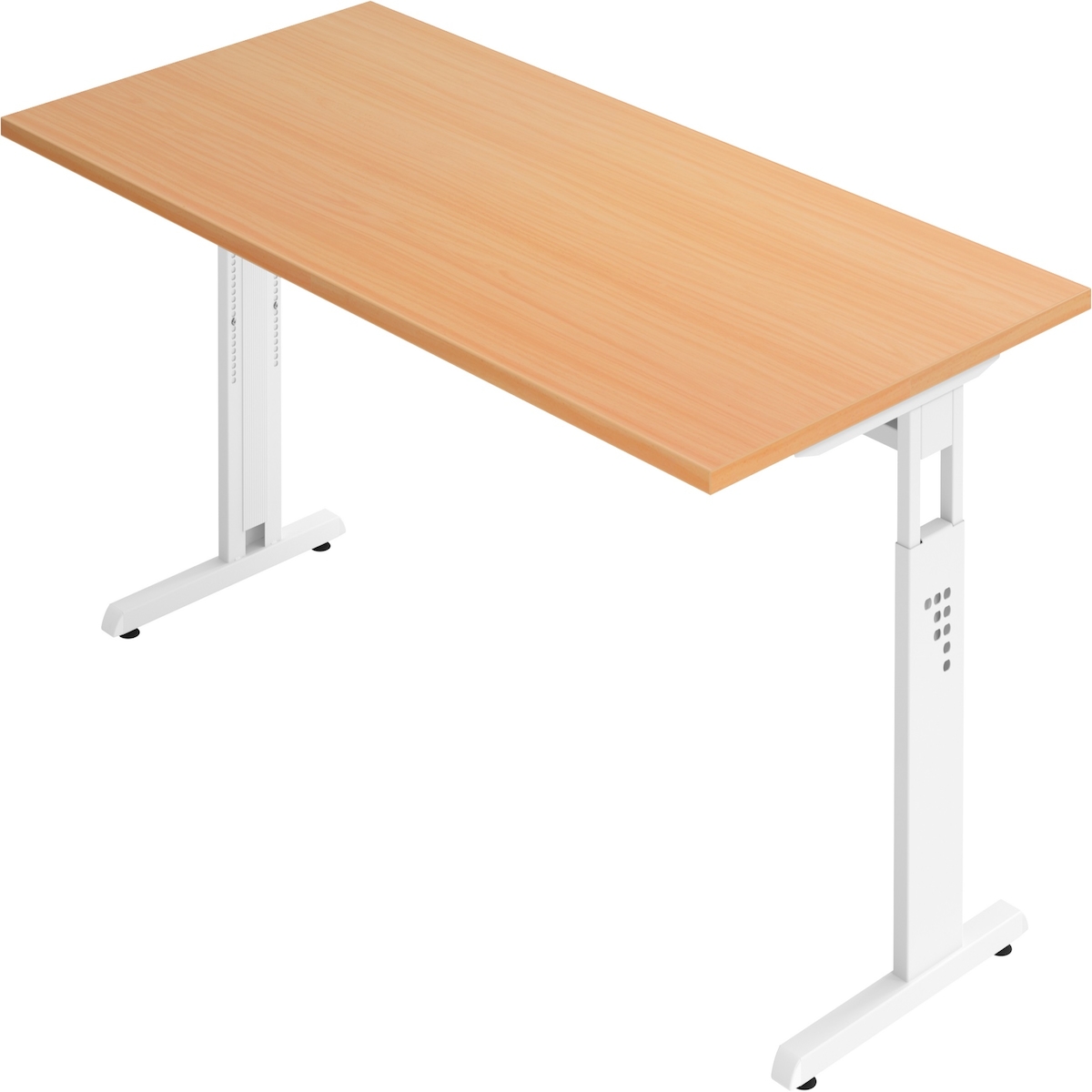 bümö höhenverstellbarer Schreibtisch O-Serie 200x100 cm in Buche, Gestell in weiß - großer PC Tisch für's Büro manuell höhenverstellbar,