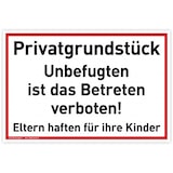 thumbnail of Schild Privatgrundstück | PVC 30 x 20 cm | Unbefugten ist das Betreten verboten Eltern haften für ihre Kinder | weiß | PVC-Schild mit UV-Schutz | D