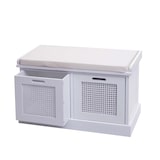 thumbnail of Sitzbank HWC-J49, Polsterbank Garderobenbank, Kissen Aufbewahrungsboxen Staufach 47x75x40cm ~ weiß, Polster creme-weiß
