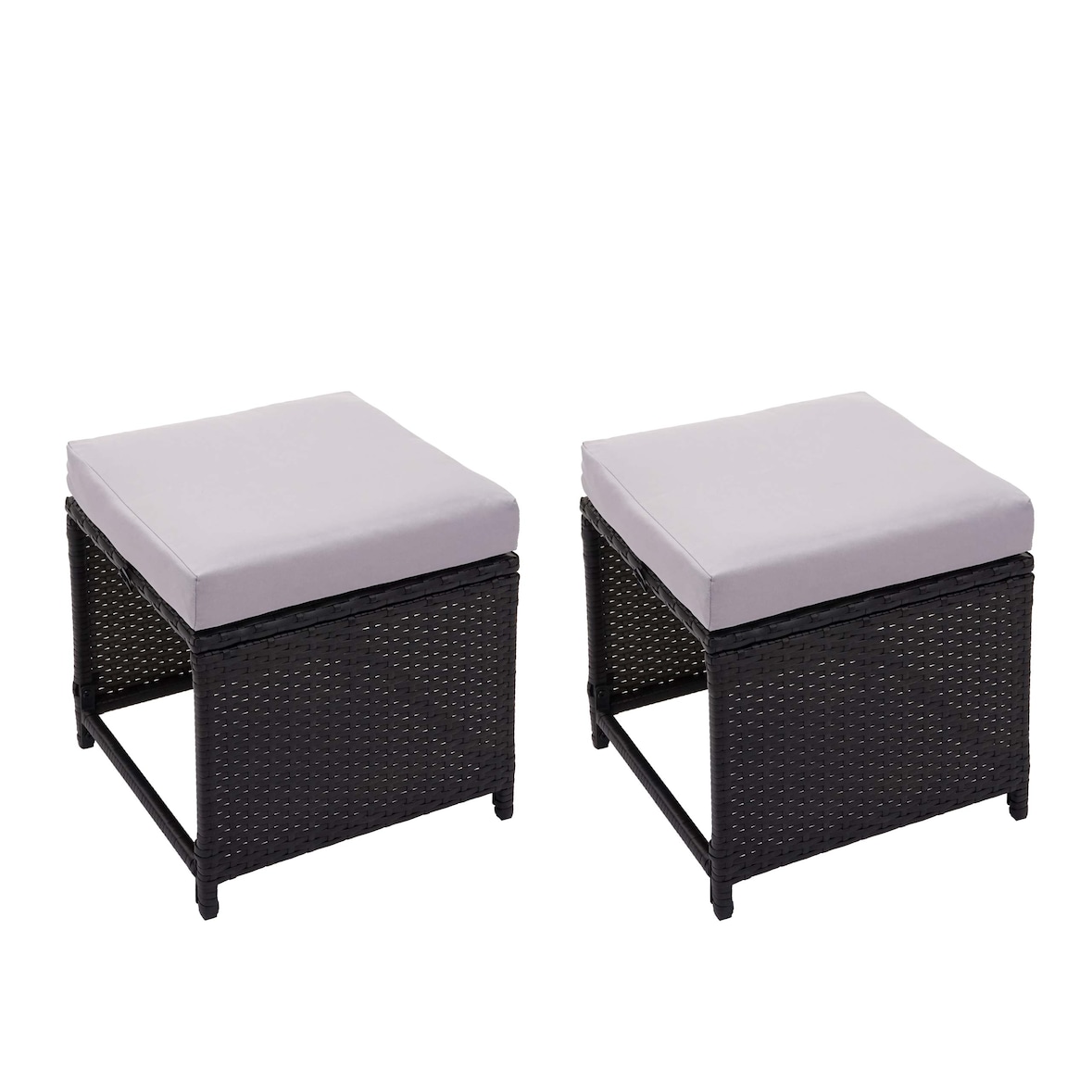2er-Set Poly-Rattan Hocker HWC-G16, Gartenhocker Sitzhocker, Gastronomie ~ schwarz, Kissen hellgrau