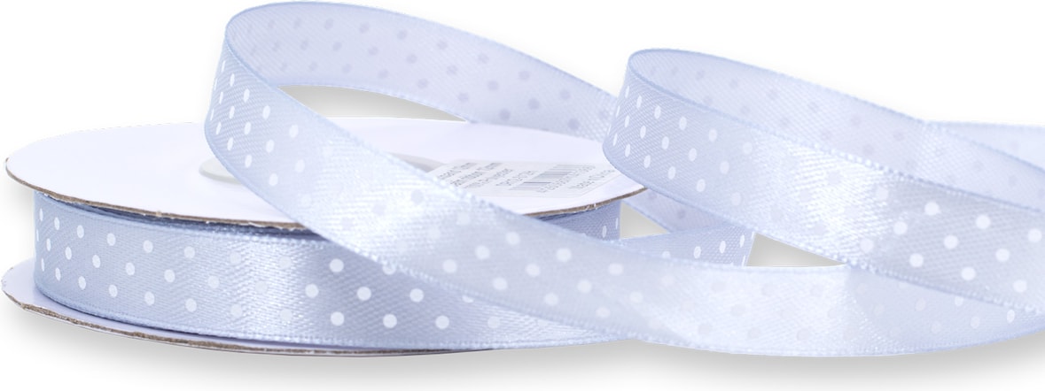 12mm Satinband 25m mit Punkten Schleifenband Geschenkband Dekoband Stoffband Silber Grau Weiß